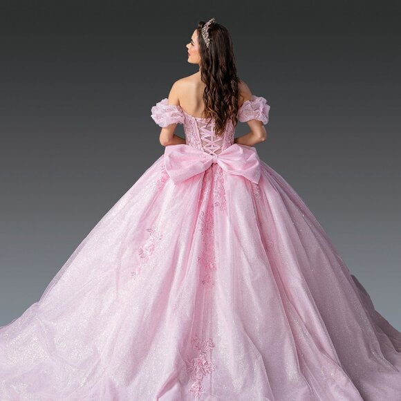 New Off Shoulder Festive Gown w/ Floral Lace Embroidery & Layered Skirt DQ 1985 - Picture 4 of 9